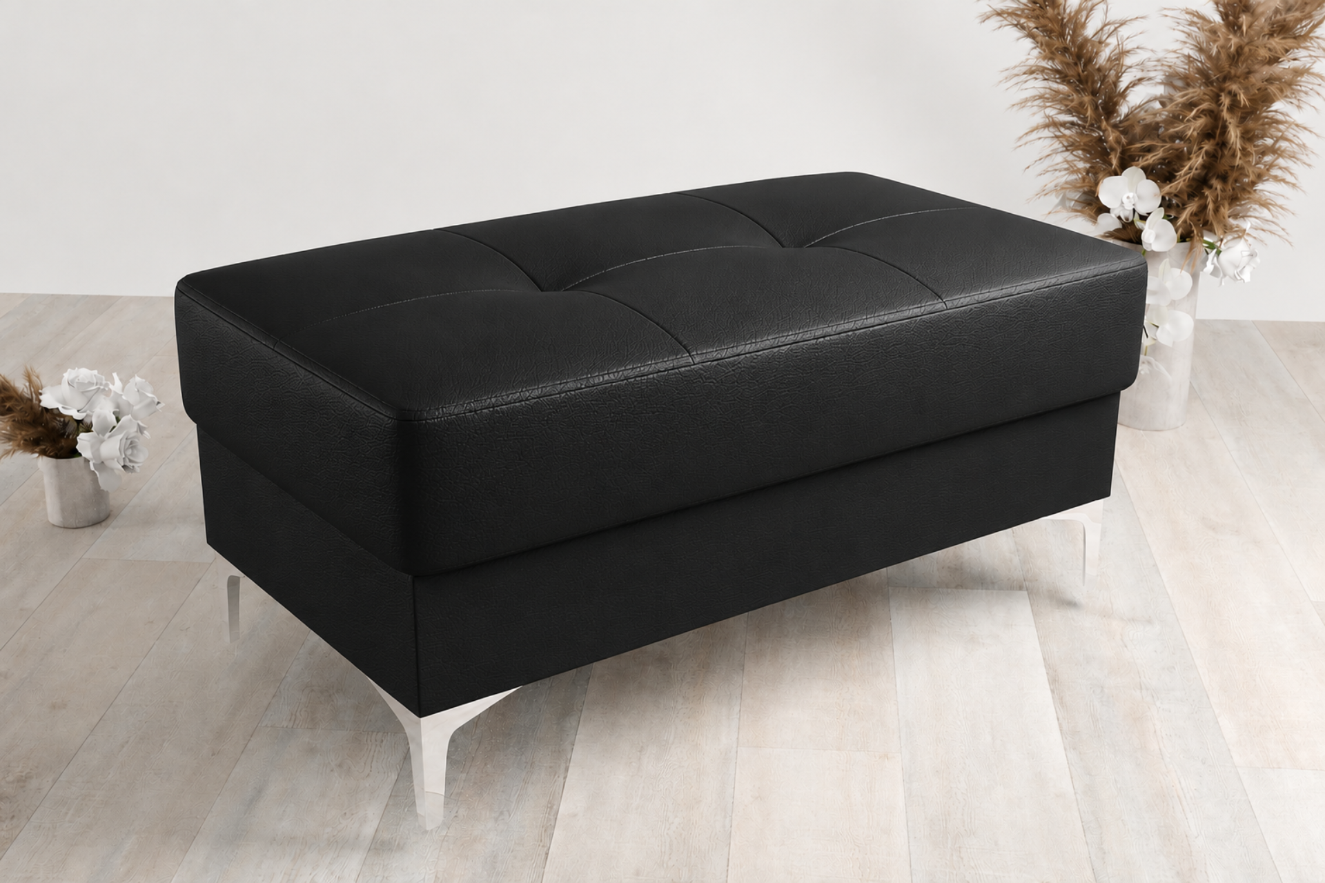 Pufa orion skóra czarna (1) PUFA ORION 100X55 CM SKÓRA NATURALNA CZARNA - SZYBKA WYSYŁKA - obrazek 1