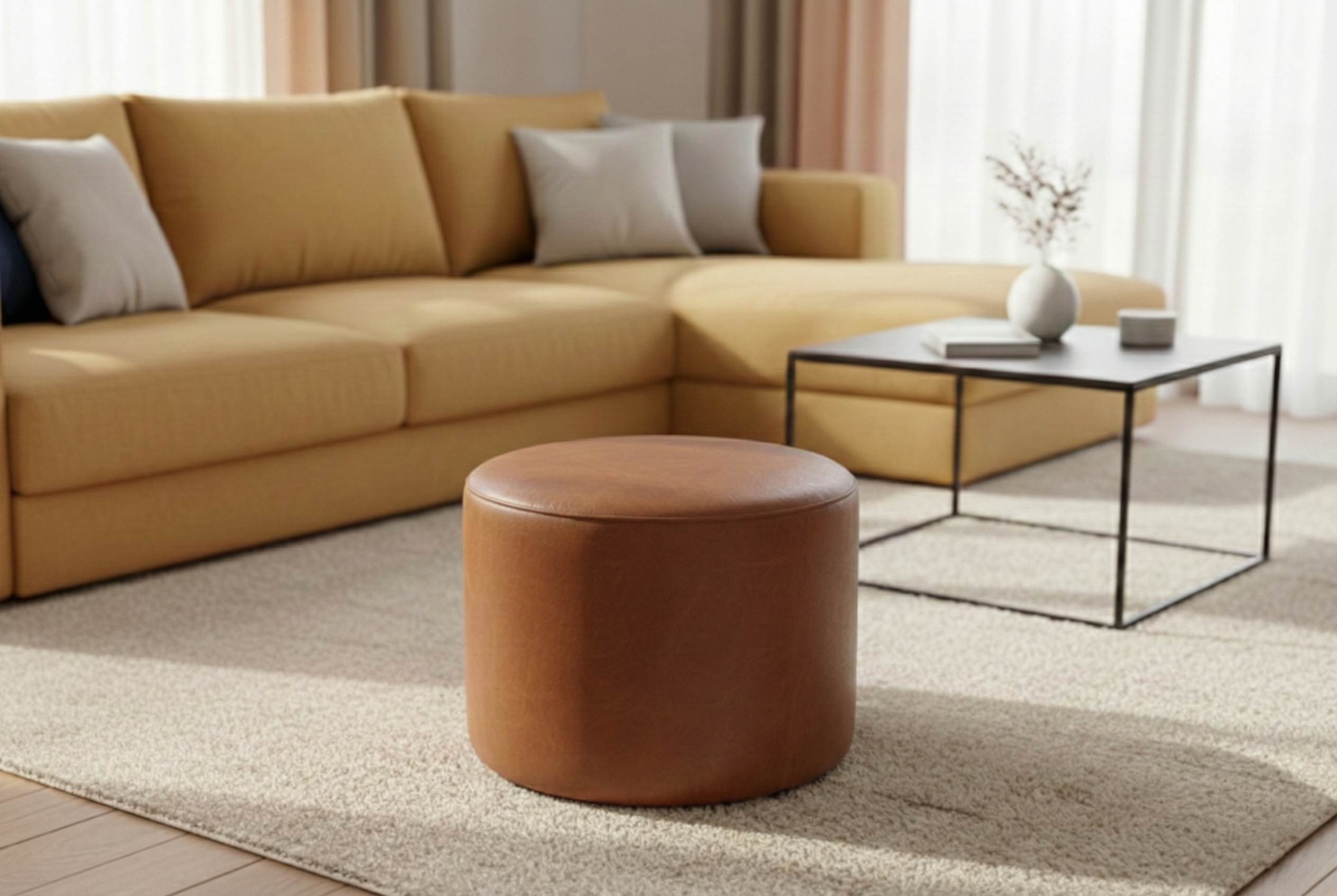 tiliaskora52-1 PUFA TILIA Ø52 CM SKÓRA NATURALNA - obrazek 1