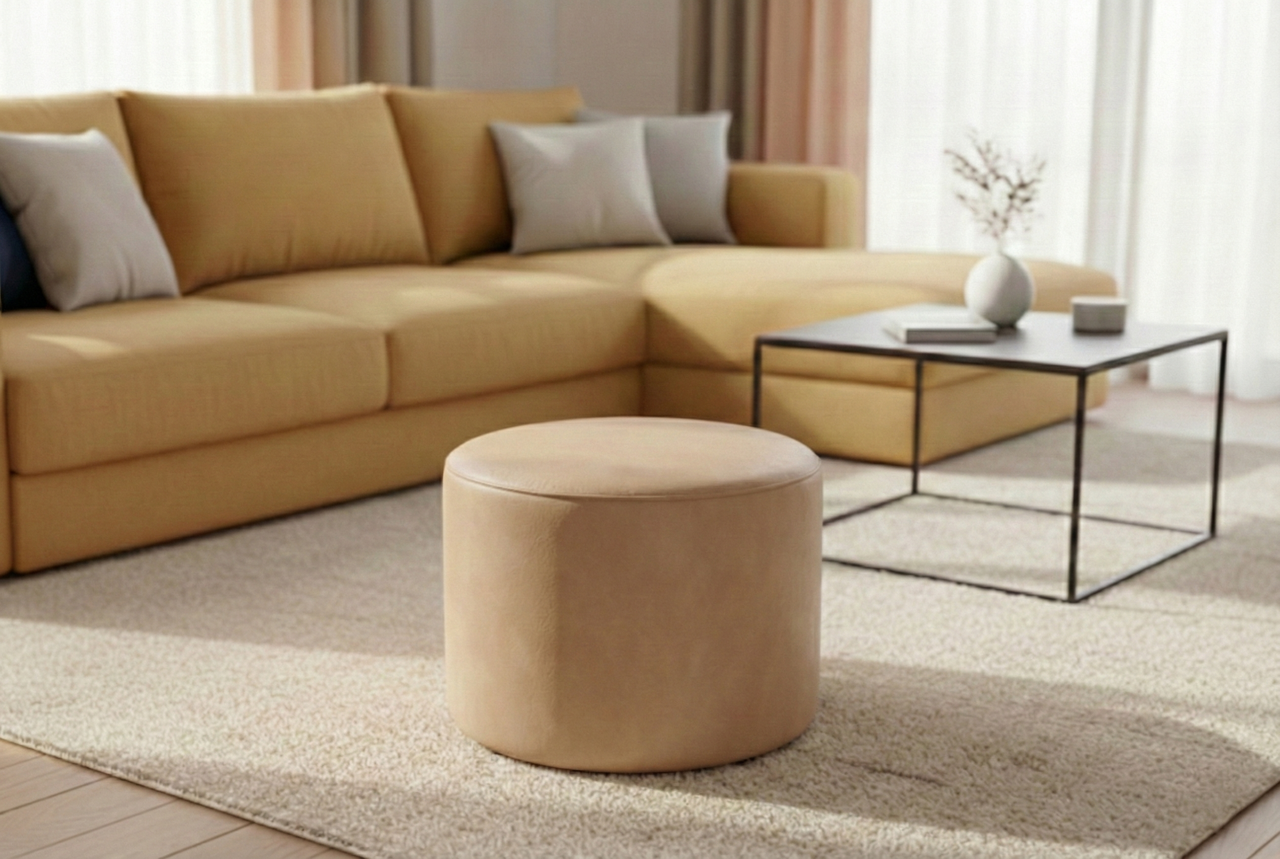 tiliaskora52-2 PUFA TILIA Ø52 CM SKÓRA NATURALNA - obrazek 2