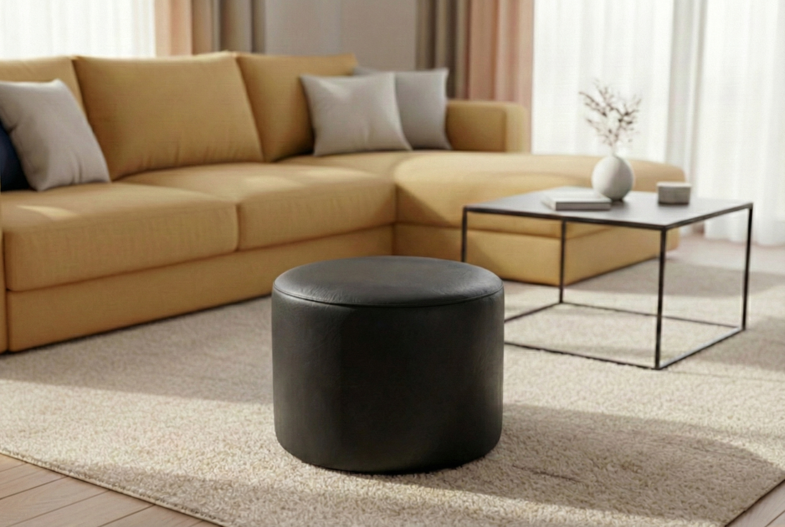 tiliaskora52-3 PUFA TILIA Ø52 CM SKÓRA NATURALNA - obrazek 3