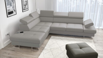 NAROŻNIK GALAXY Z FUNKCJĄ SPANIA 225X280 SKÓRA NATURALNA (ODCIENIE SIWEGO) - SZYBKA WYSYŁKA