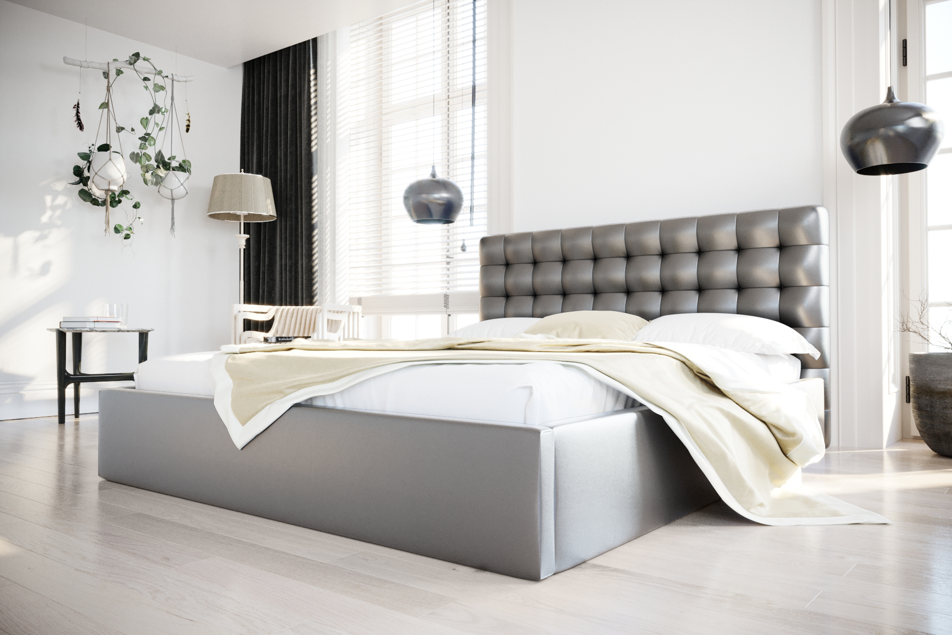 skora szara (1) Łożko loft skóra naturalna