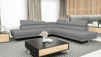 ZESTAW NAROŻNIK EMPORIO MAX 300X300 CM + PUFA 100/70 CM SH25(ODCIENIE SZAROŚCI) - SZYBKA WYSYŁKA