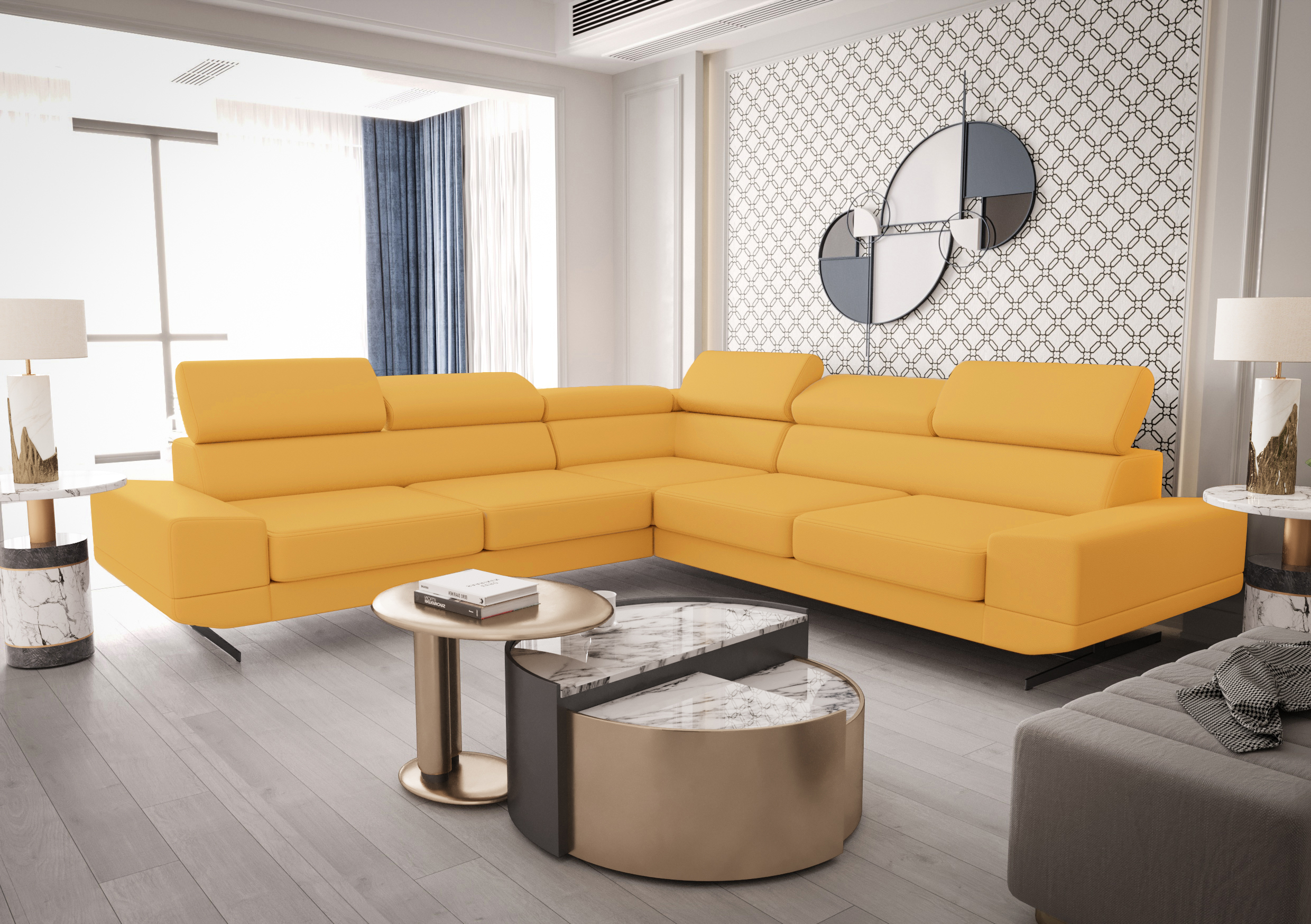 L-1 NAROŻNIK MILANO MAX 270x270 CM SKÓRA NATURALNA (ODCIENIE ŻÓŁTEGO) - SZYBKA WYSYŁKA - obrazek 1