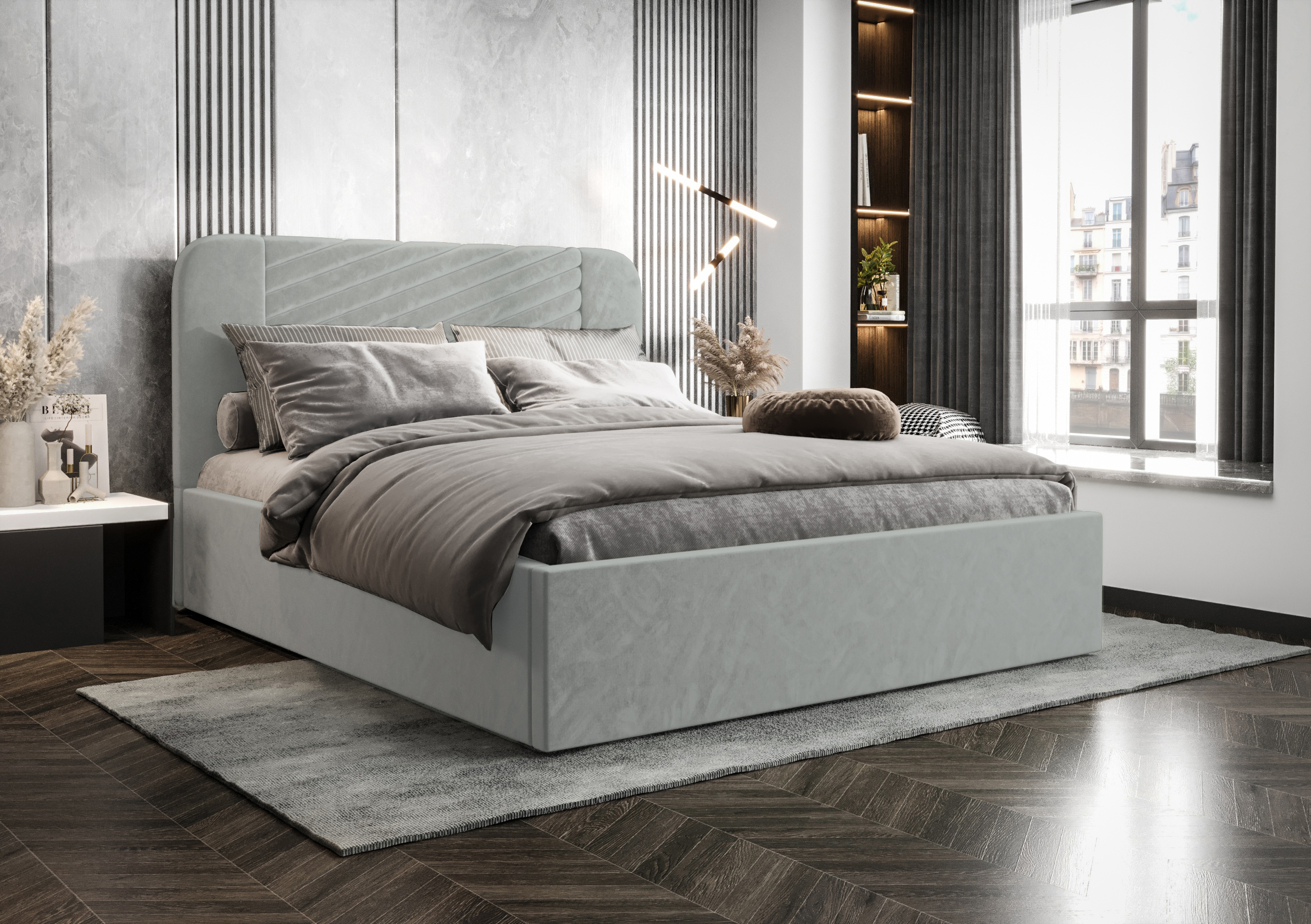 magic velvet 2241 ŁÓŻKO VENEZIA 160 CM Z POJEMNIKIEM MCV2218 (ODCIENIE SZAROŚCI) - SZYBKA WYSYŁKA - obrazek 1