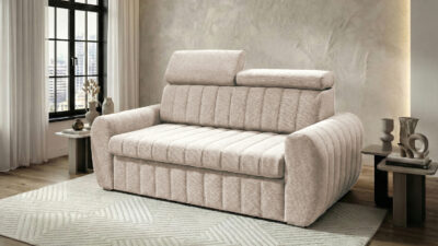 SOFA Z FUNKCJĄ SPANIA AVERTI III 180 CM ZAGŁÓWKI CR02 (ODCIENIE BEŻU) - SZYBKA WYSYŁKA